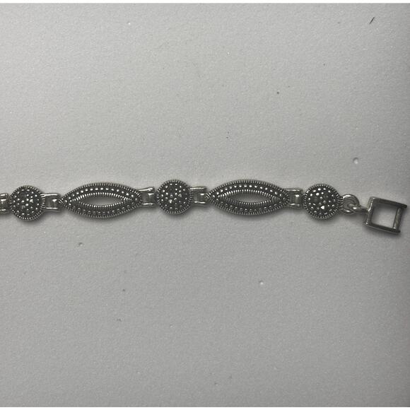 Vintage CW Sterling Silver Marcasite Link Bracelet Art Deco Revival - Picture 8 of 10